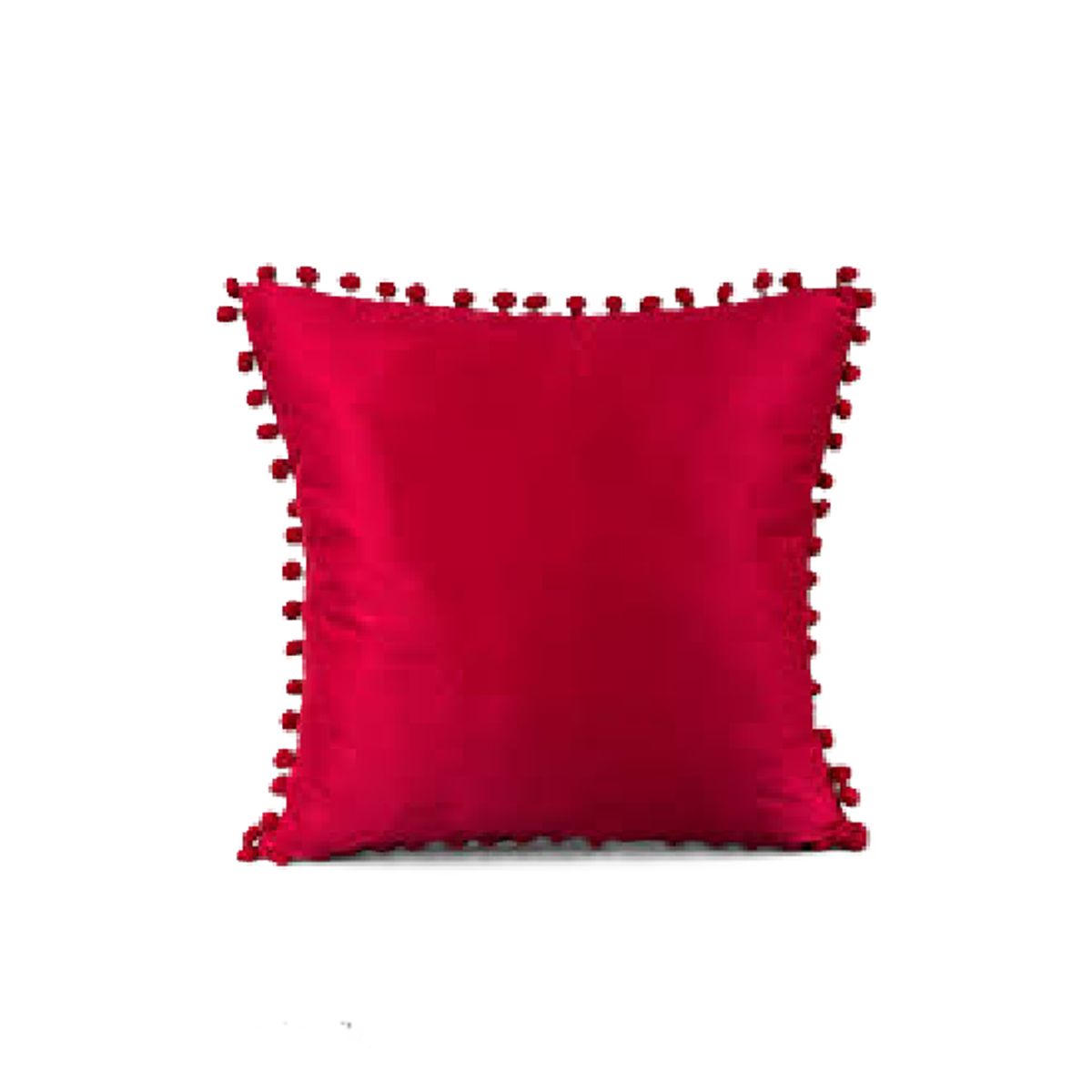 GENERICO - Pack de 2 Fundas de Cojines Terciopelo con Pompones 45x45 cm Roja