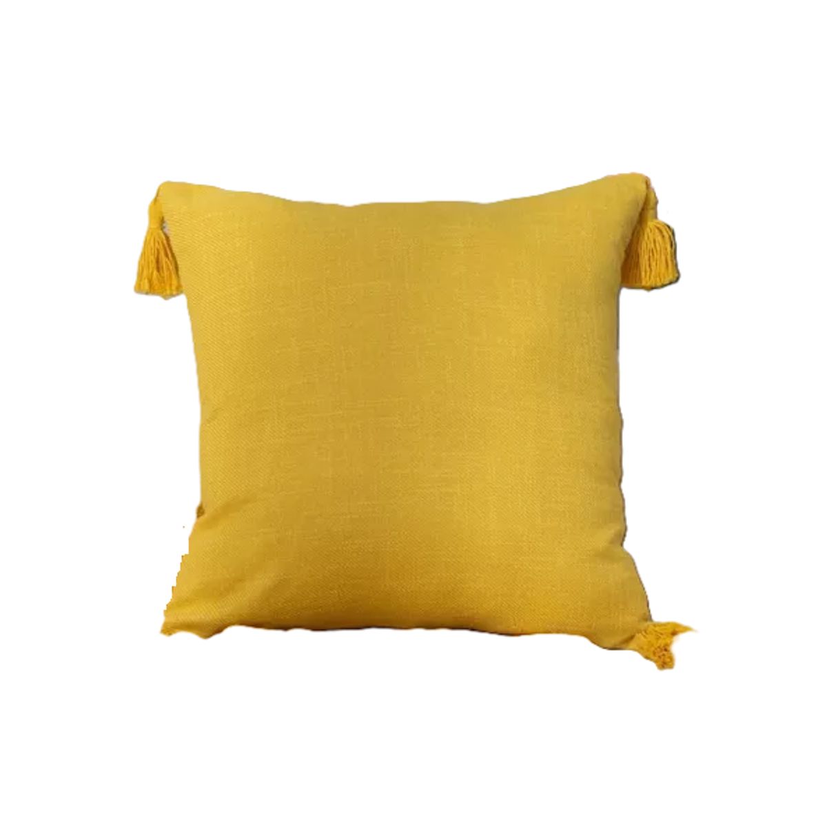 GENERICO - Pack de 2 Fundas para Cojín de Lino con Pompones 45x45 cm Amarillo