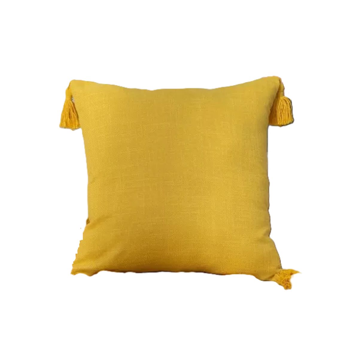 GENERICO - Pack de 2 Fundas para Cojín de Lino con Pompones 45x45 cm Amarillo