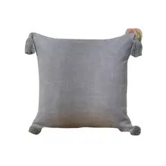 GENERICO - Pack de 2 Fundas para Cojín de Lino con Pompones 45x45 cm Gris Claro