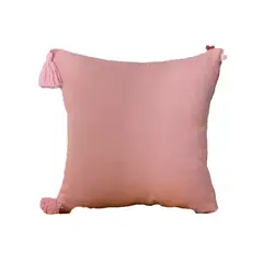 GENERICO - Pack de 2 Fundas para Cojín de Lino con Pompones 45x45 cm Rosa
