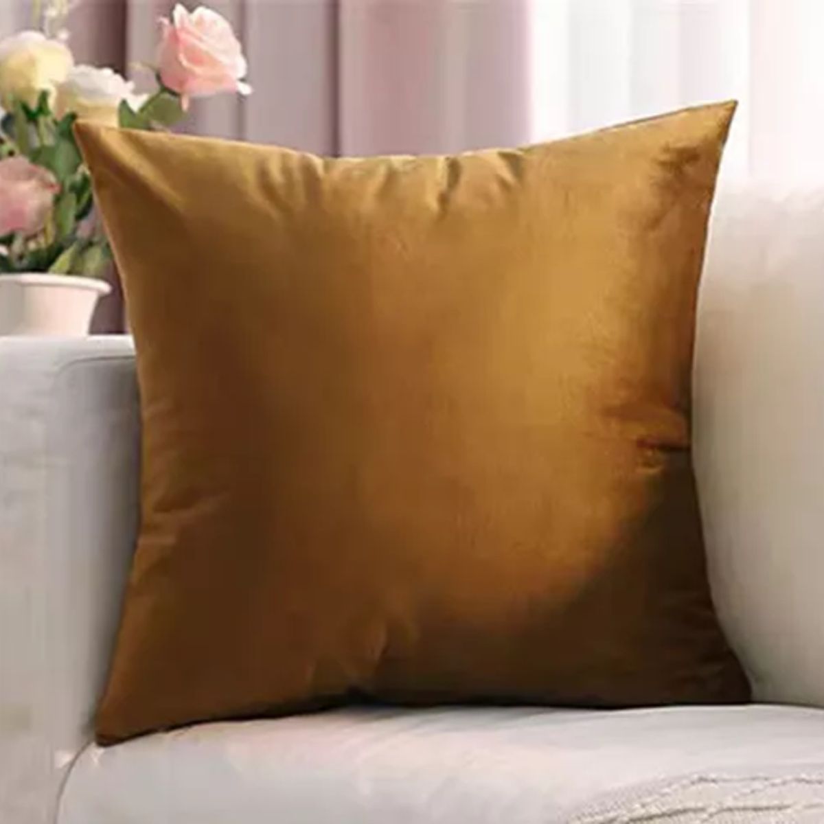 GENERICO - Funda para Cojín Velvet Terciopelo Liso en Variedad de Colores - Café