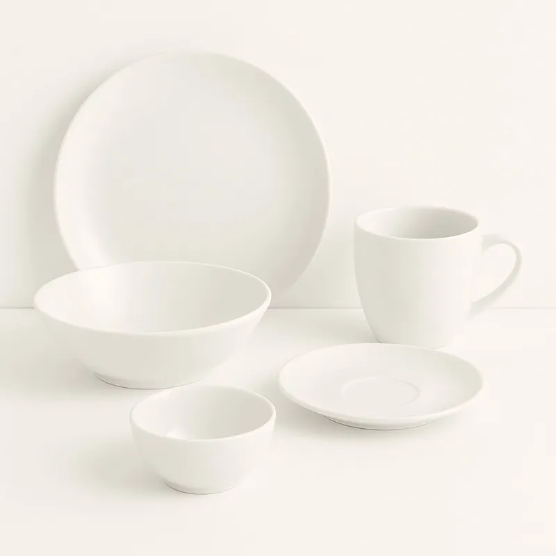 HALLEN - Set Vajilla 50 Piezas Hallen Blanco Crema Moderna Gourmet Moderna