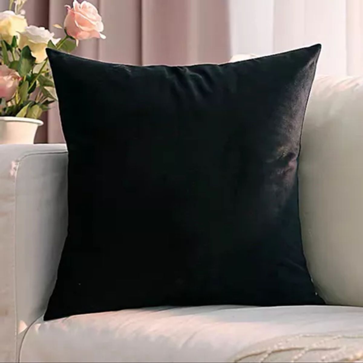 GENERICO - Funda para Cojín Velvet Terciopelo Liso en Variedad de Colores - Negro