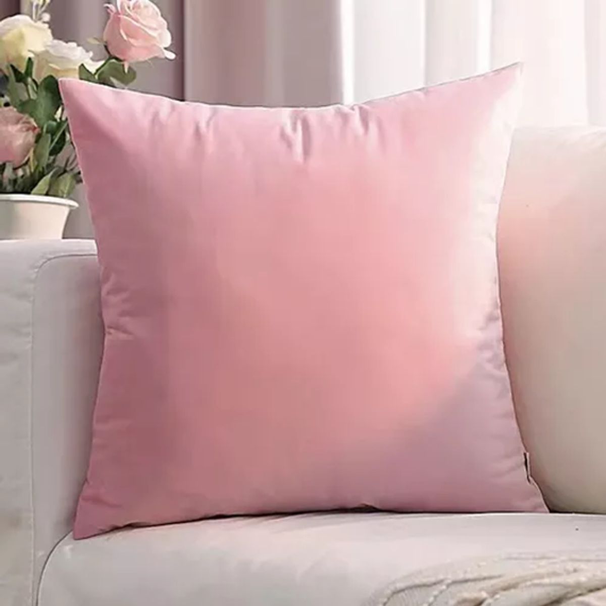 GENERICO - Funda Cojín Velvet Terciopelo Liso en Variedad de Colores - Rosado
