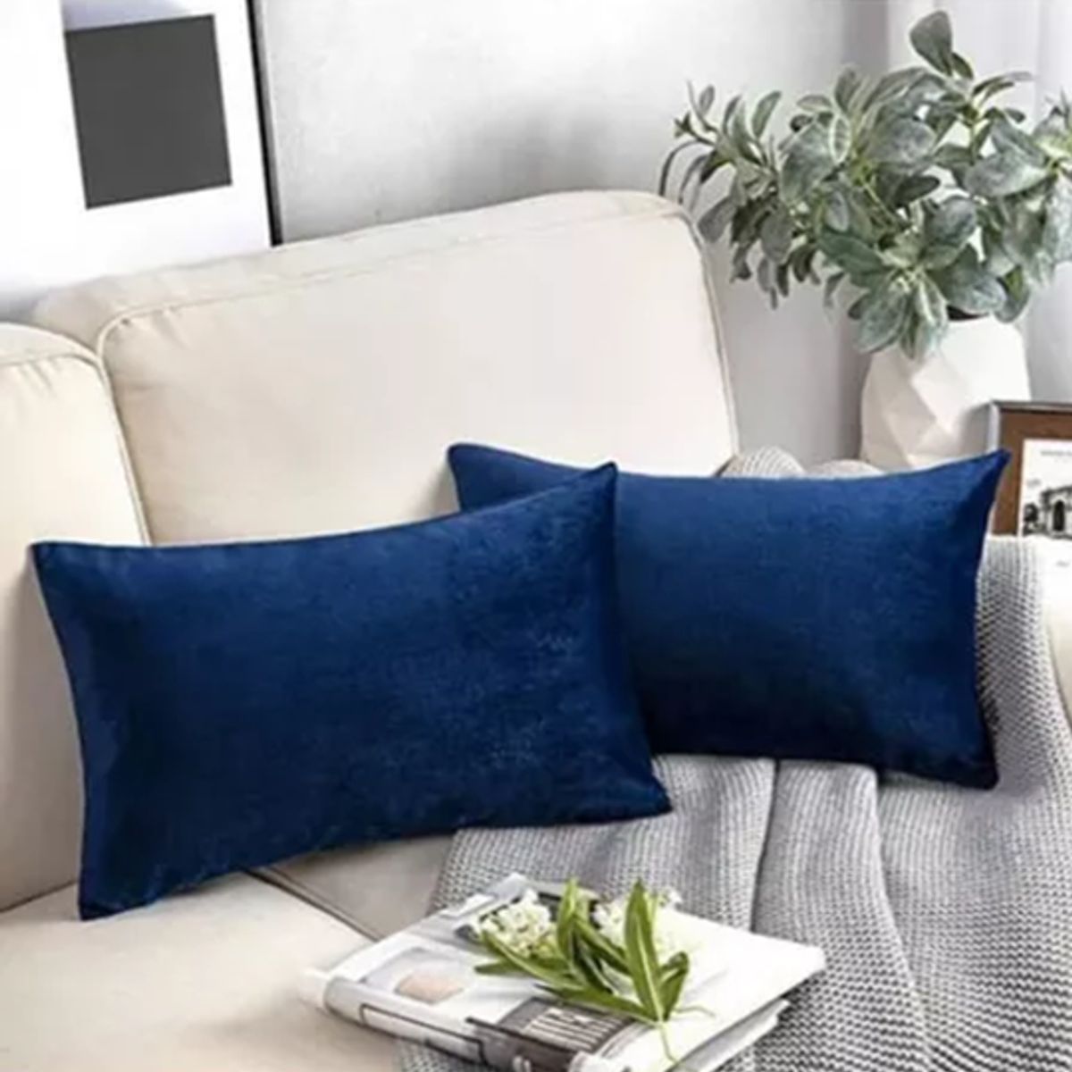 GENERICO - Pack de 2 Fundas Terciopelo Liso 30x50 cm Azul