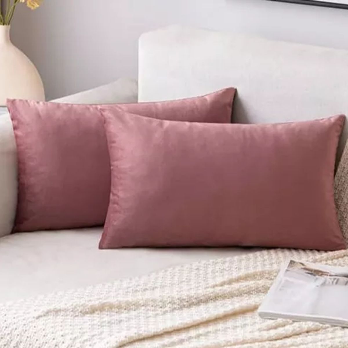 GENERICO - Pack de 2 Fundas Terciopelo Liso 30x50 cm Palo Rosa