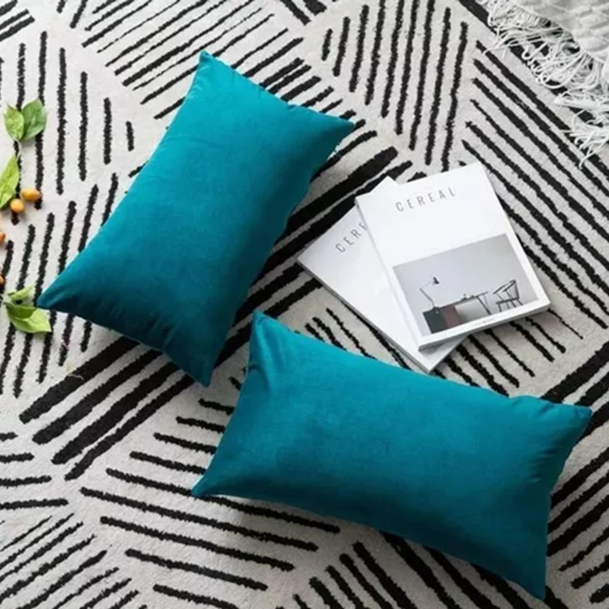 GENERICO - Pack de 2 Fundas Terciopelo Liso 30x50 cm Turquesa