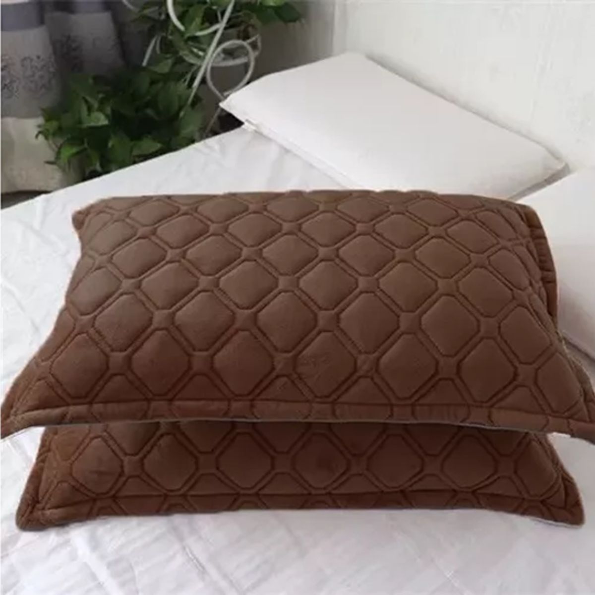 GENERICO - Fundas de almohadas con diseño gamuza 50x75 cm color café