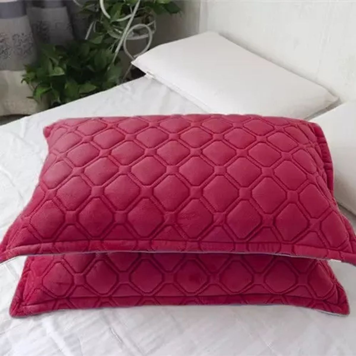 GENERICO - Fundas de almohadas con diseño gamuza 50x75 cm color rojo