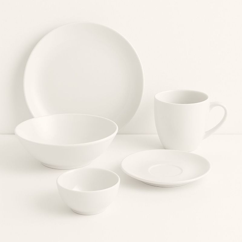 HALLEN - Pack Vajilla 10 Piezas Hallen Blanco Crema Plato Taza Bowl