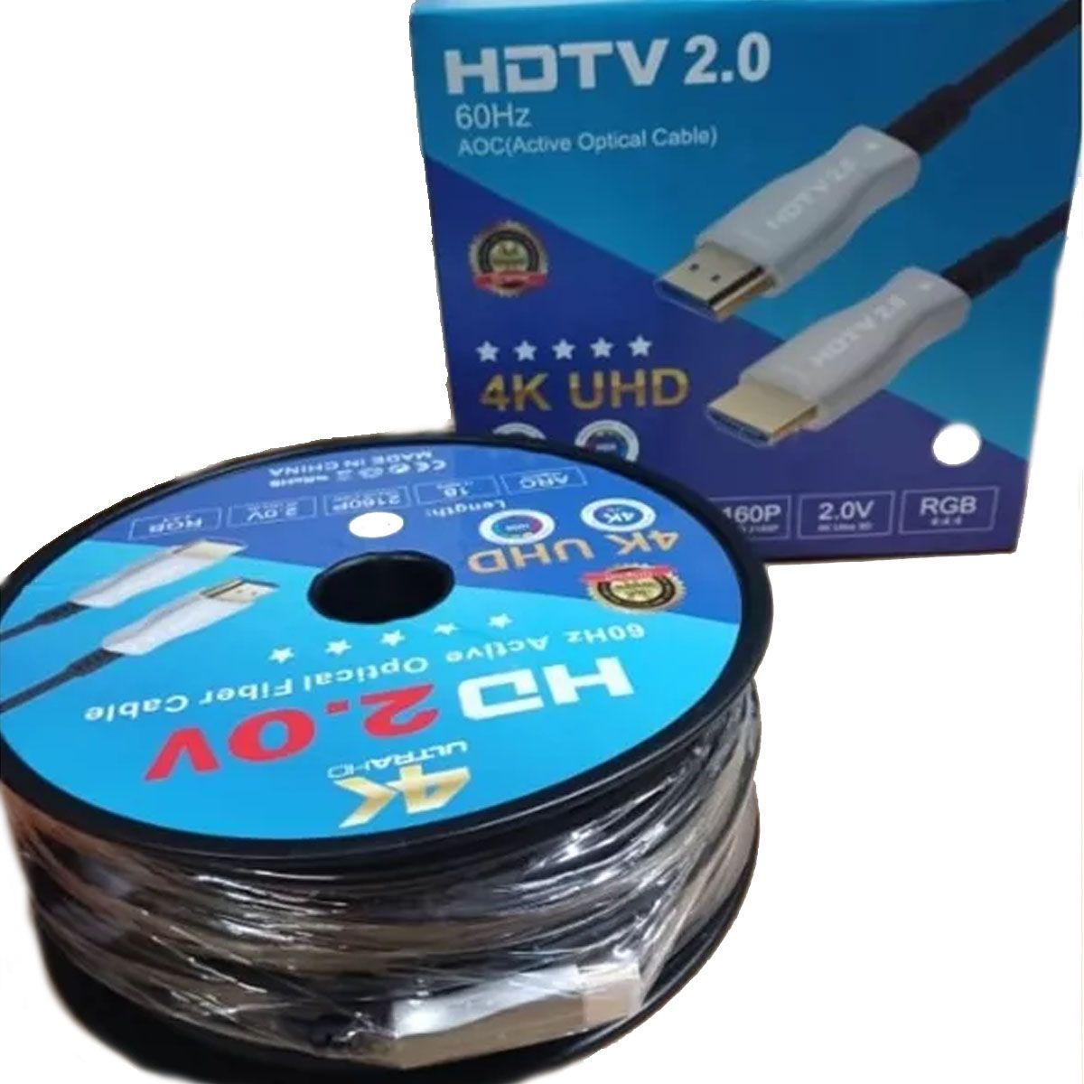 GENERICO - CABLE HDMI 2.0 4K 60 MTS. M/M, FIBRA OPTICA, CONEC. BAÑO ORO.