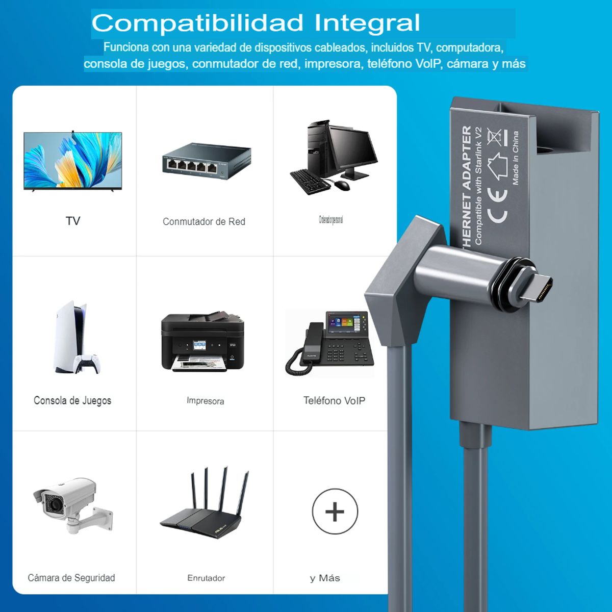 GENERICO - Adaptador Starlink Mini Internet Rural Cable Ethernet Utp V2 Mini