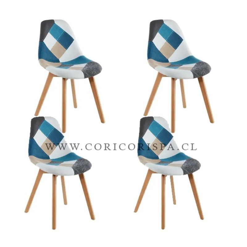 CORI CORI - Juego de Comedor Warwick 100cm + 4 Sillas Patchwork Celeste