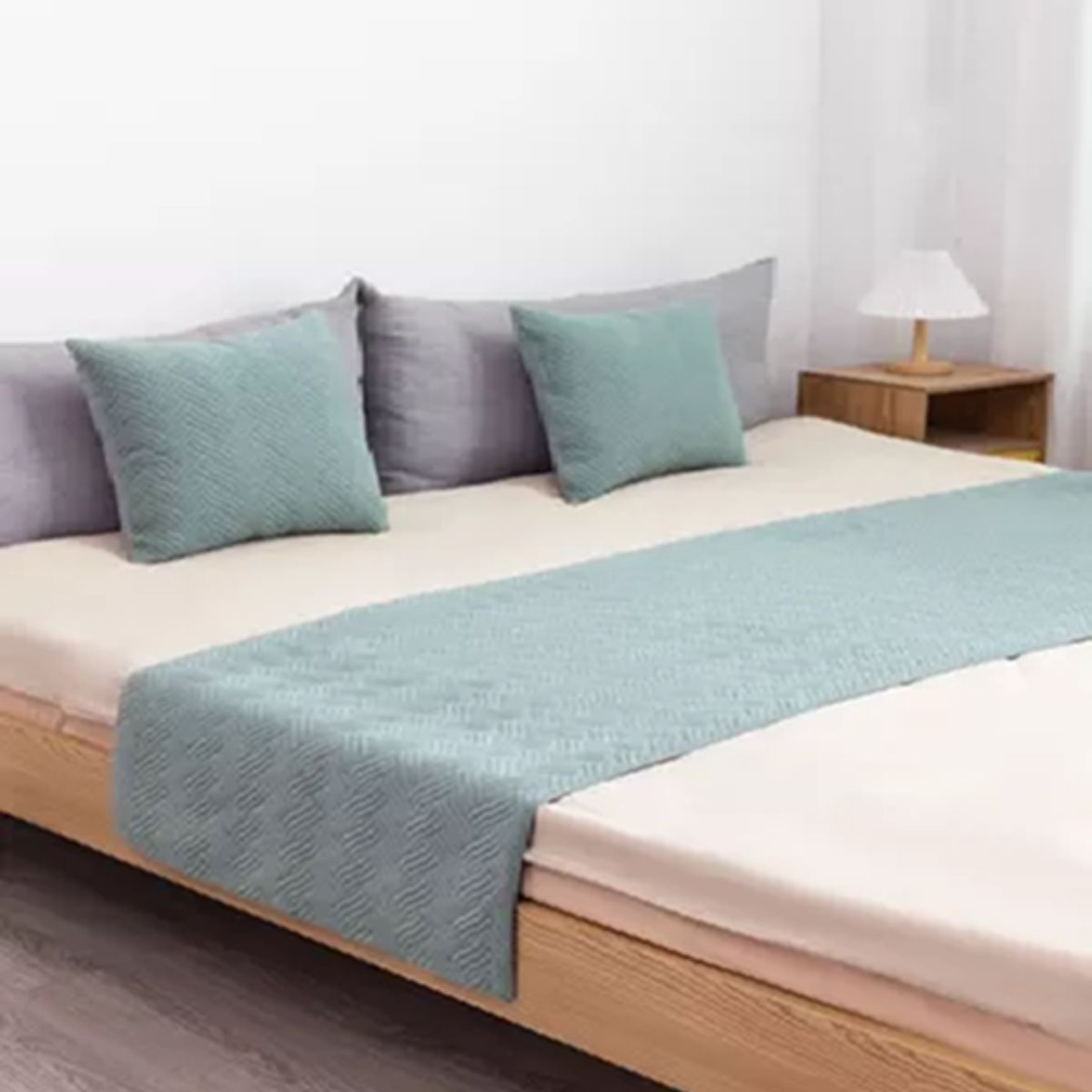GENERICO - Piecera de cama terciopelo plush king + 2 fundas 70x210 cm color agua