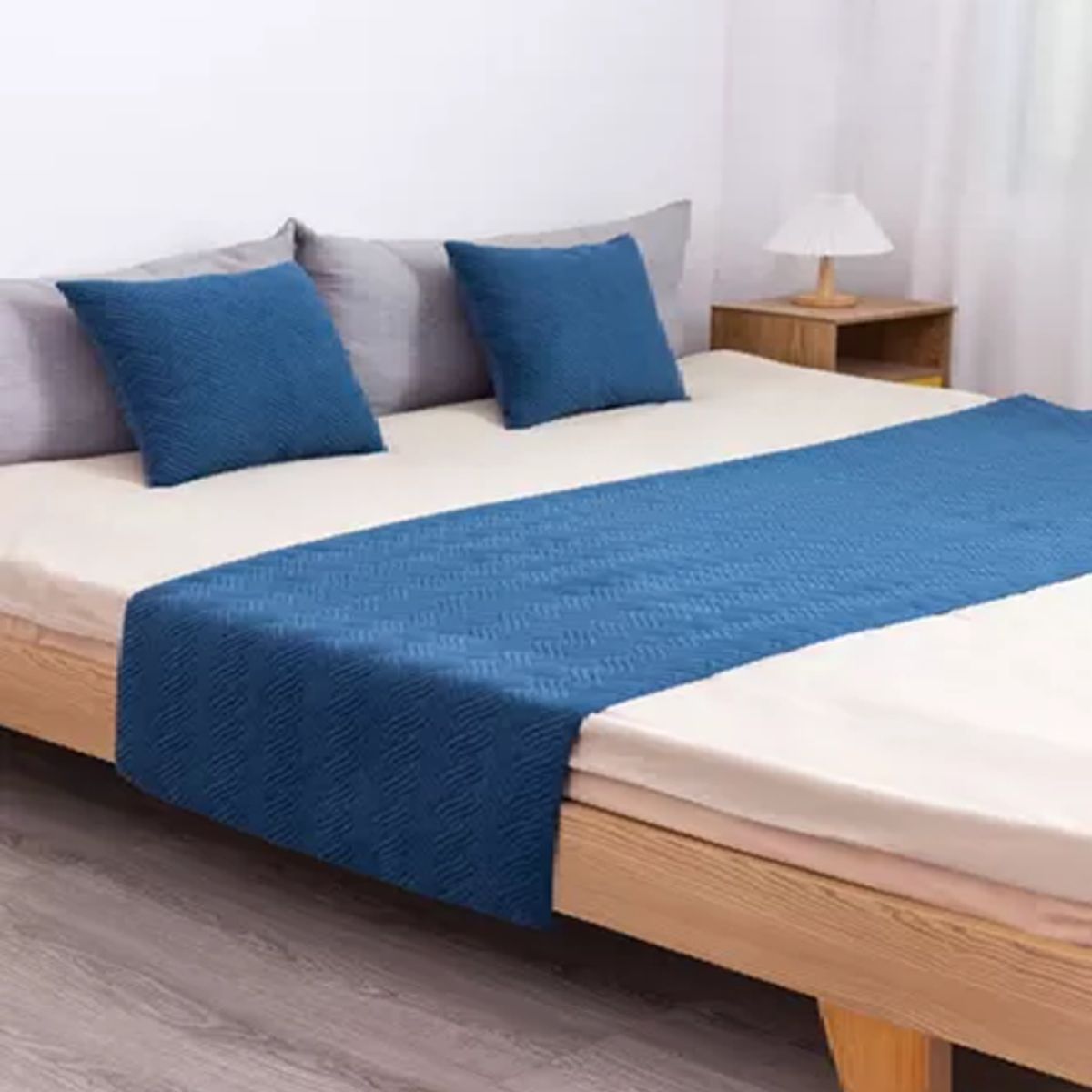 GENERICO - Piecera de cama terciopelo plush king + 2 fundas 70x210 cm color azul