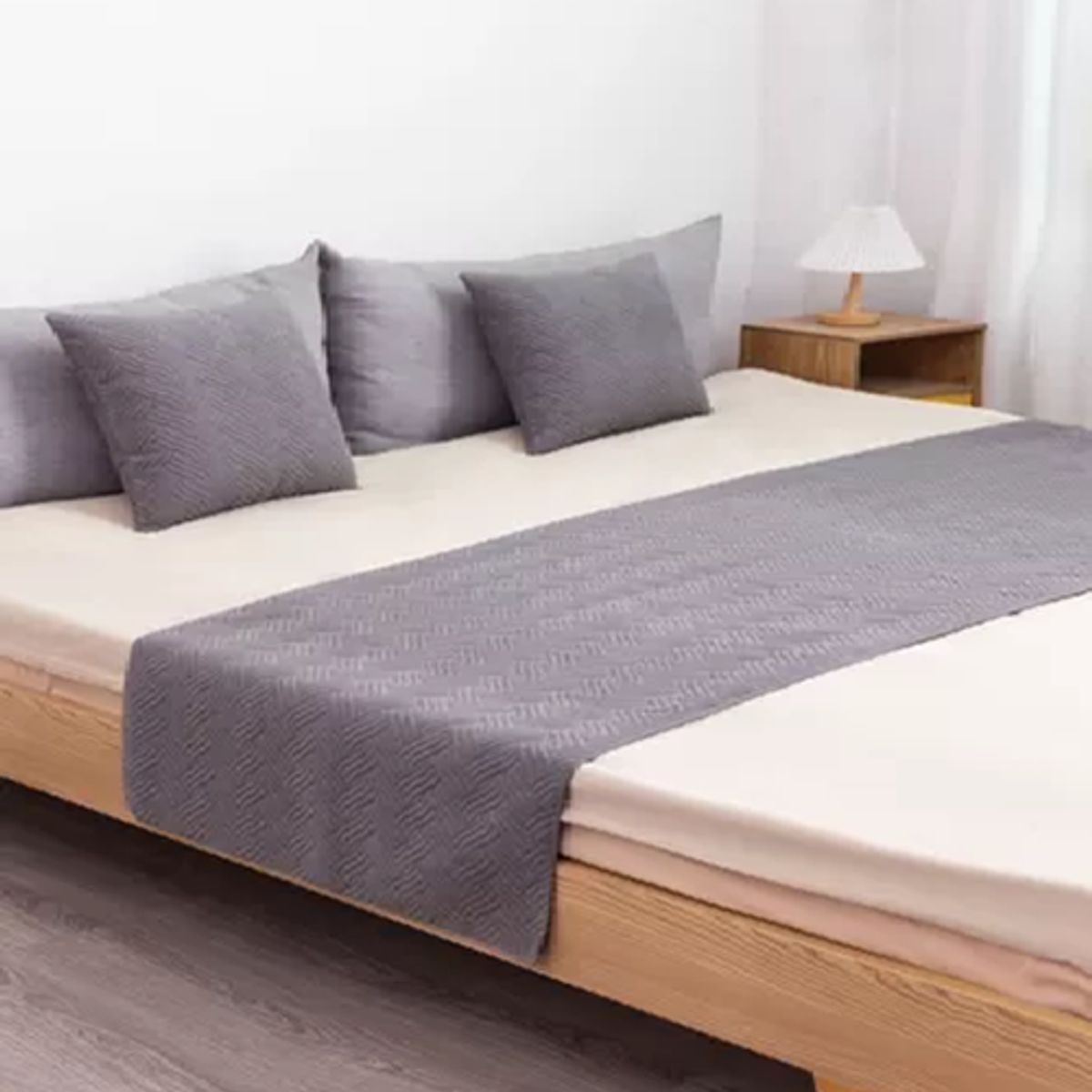 GENERICO - Piecera cama terciopelo plush king + 2 fundas 70x210 cm gris claro