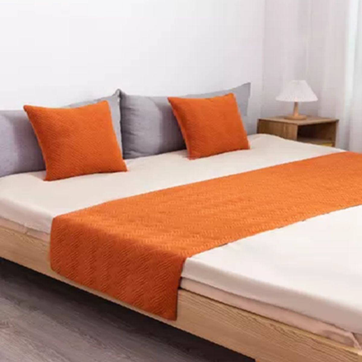 GENERICO - Piecera cama terciopelo plush king + 2 fundas 70x210 cm color naranja