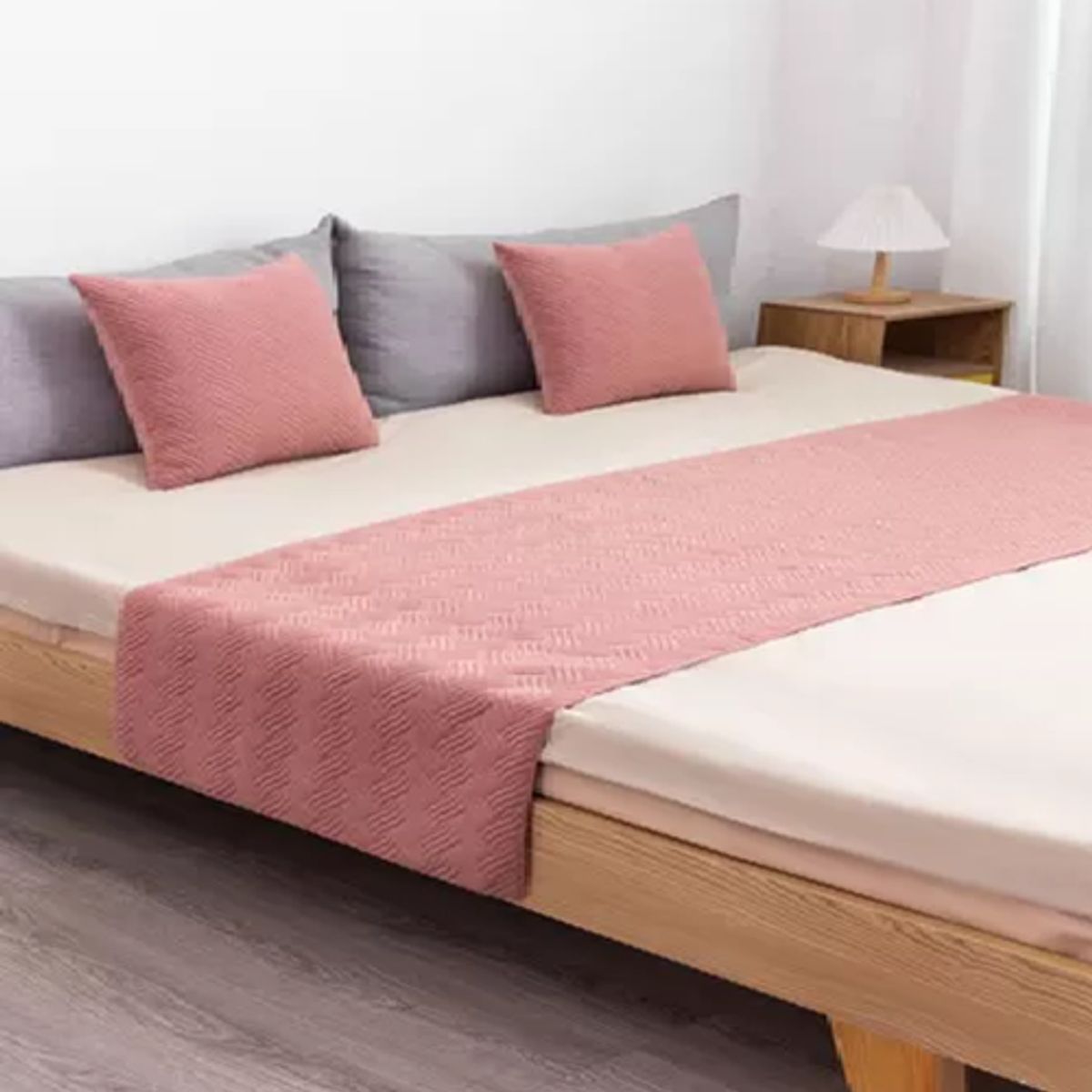 GENERICO - Piecera de cama terciopelo plush king + 2 fundas 70x210 cm color rosa