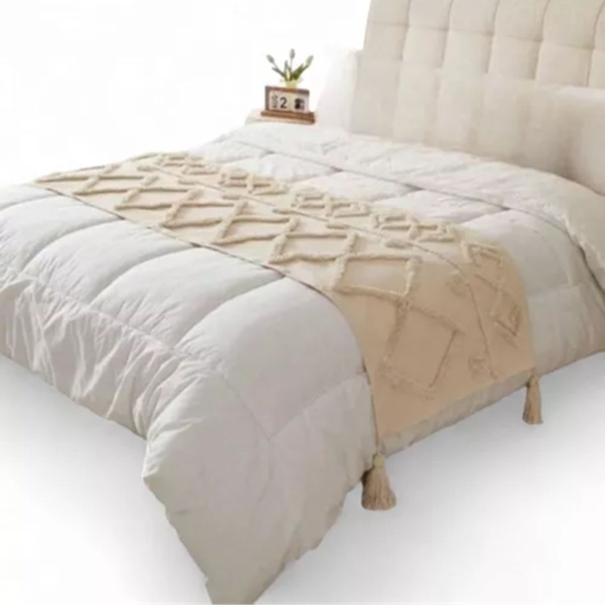 GENERICO - Piecera cama boho bordada cama king y 2 plazas diseño 7 color blanco