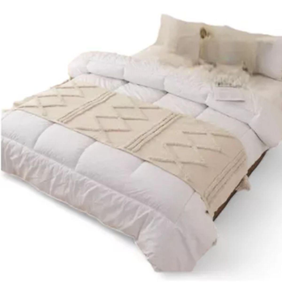 GENERICO - Piecera cama boho bordada cama king y 2 plazas color blanco