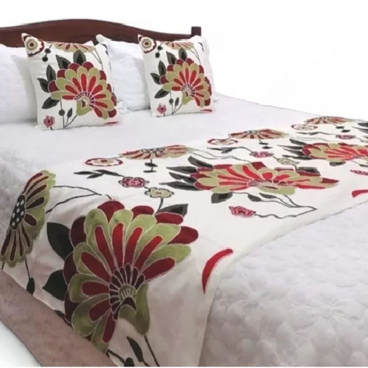 Piecera bordada + 2 fundas de cojín diseño floral 6 color blanco, marca GENERICO - Foto 2