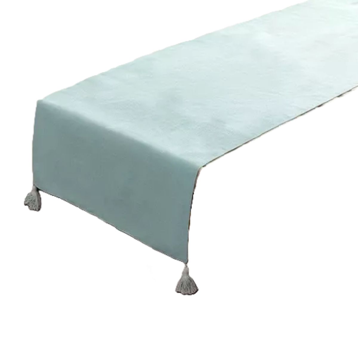 GENERICO - Piecera para cama 2 plaza - king en lino pompones 70x210 cm color agua