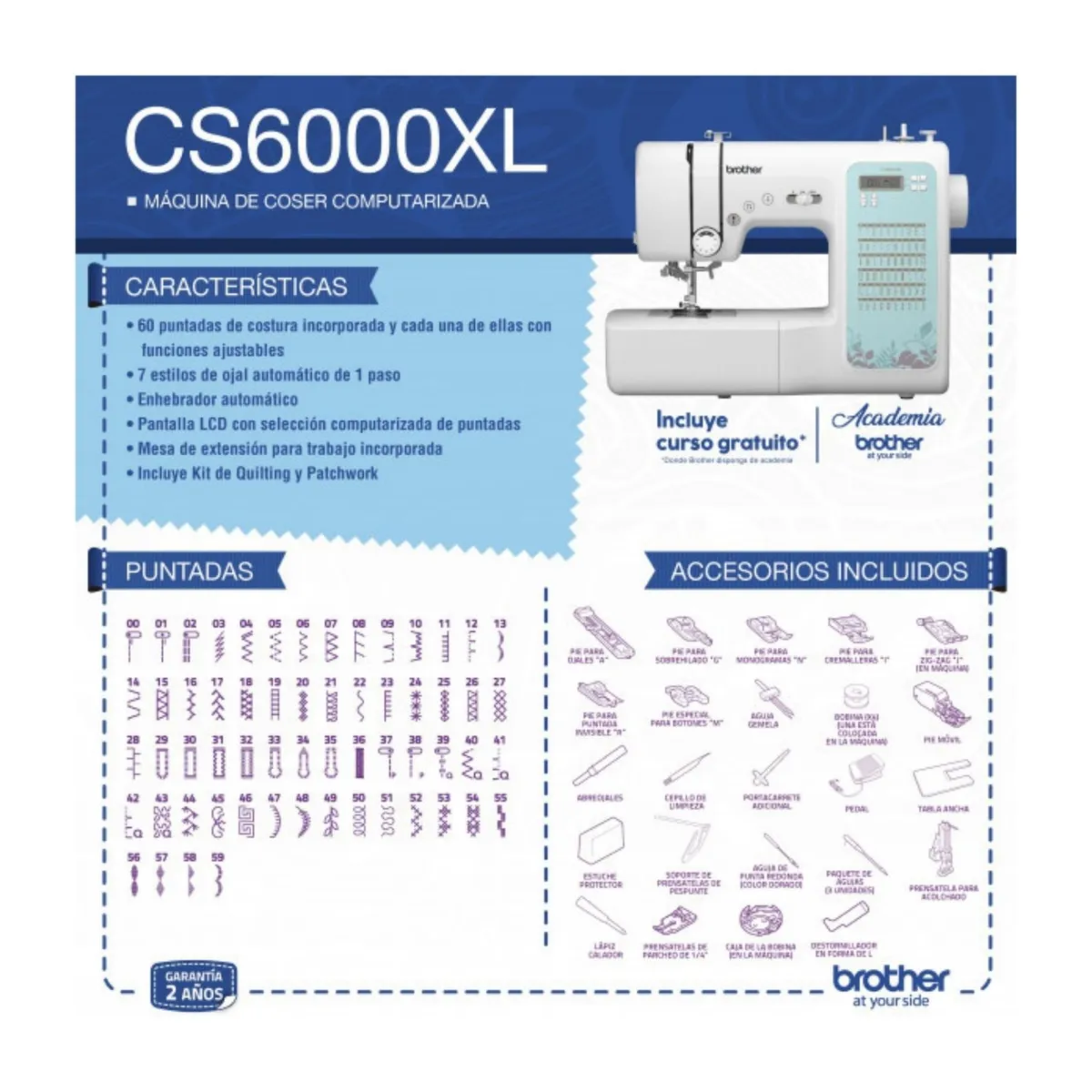 BROTHER - Máquina de coser CS6000XL computarizada + Hilos de Regalo