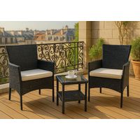 Juego De Terraza Rattan 2 Sillones Mesa Auxiliar Y Cojines
