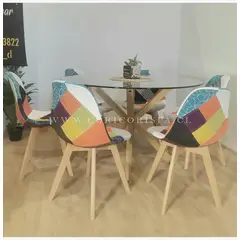 CORI CORI - Juego de Comedor Warwick 120cm + 6 Sillas Patchwork Multicolor