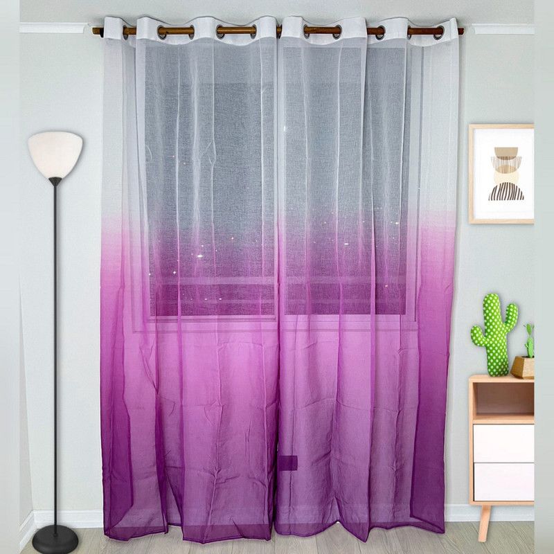 GENERICO - Pack De Visillos En Degrade Tela Tipo Velo Medida 140cm x 230cm Color Morado