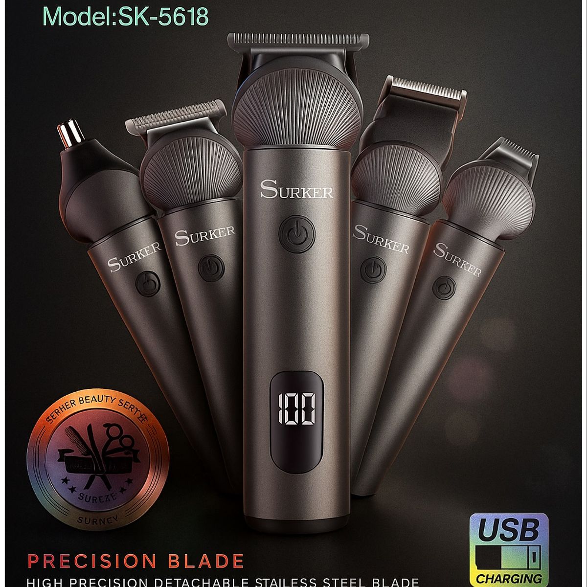 GENERICO - Afeitadora Set 5 en 1 Afeitado y Recorte Multifuncional Recargable