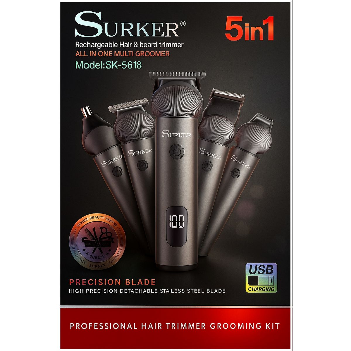 GENERICO - Afeitadora Set 5 en 1 Afeitado y Recorte Multifuncional Recargable