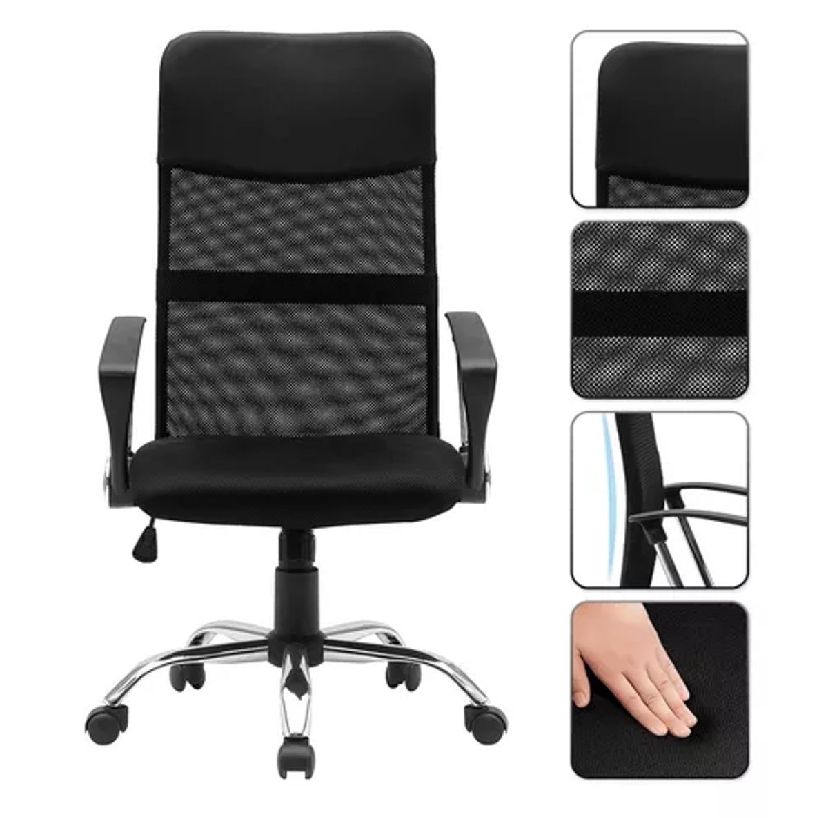 GENERICO - Silla de oficina ergonómica Emilio cuero con malla color negro