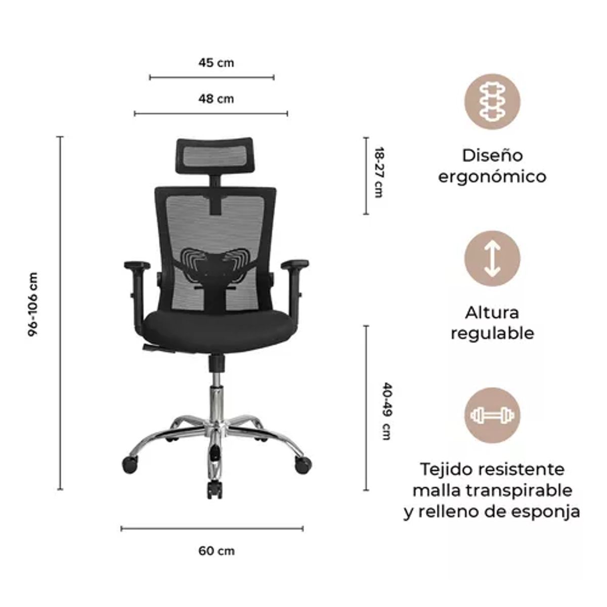 GENERICO - Silla de oficina presidente Ergonomus Delphi base cromada color negro