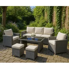 HOMER OUTDOOR - Juego De Terraza Sofá 3 Plazas 2 Sillones Para 7 Personas