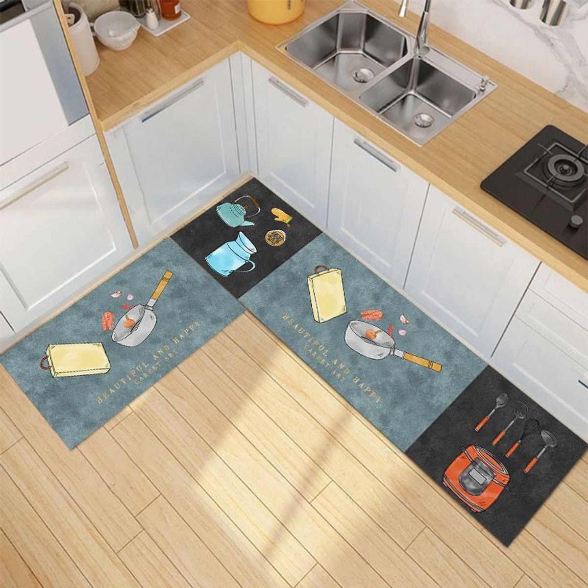 GENERICO - Pack de 2 Alfombras Para Cocina Diseños Modernos y Antideslizante