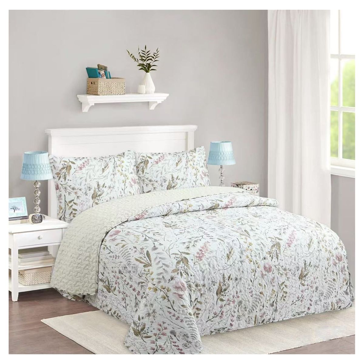 COMPRAPO - Cubrecama Quilt Juvenil Sherpa 2 Plazas Modelo Nature Rose + 2 Fundas