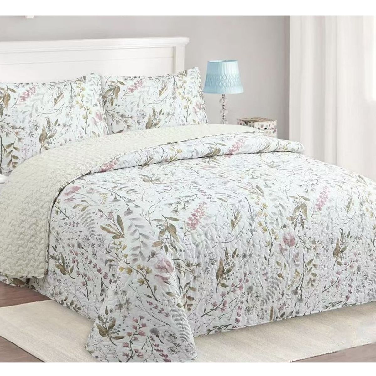 COMPRAPO - Cubrecama Quilt Juvenil Sherpa 2 Plazas Modelo Nature Rose + 2 Fundas