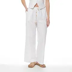 WADOS - PANTALON WIDE LEG LINO LISTADO CON CINTURA ELASTICADA
