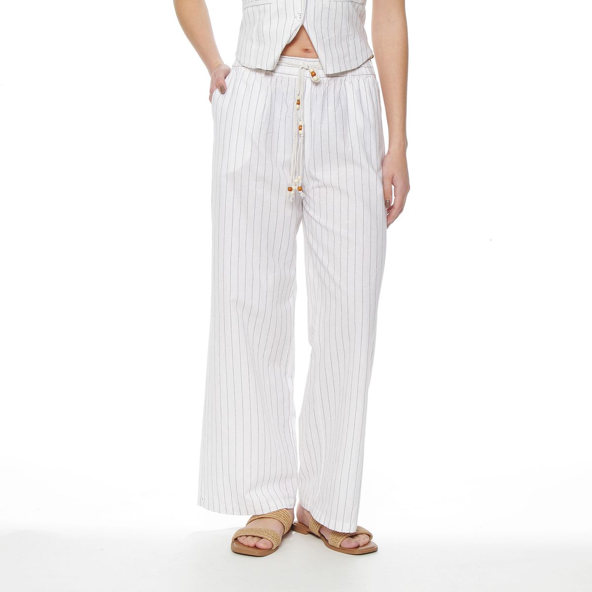 WADOS - PANTALON WIDE LEG LINO LISTADO CON CINTURA ELASTICADA