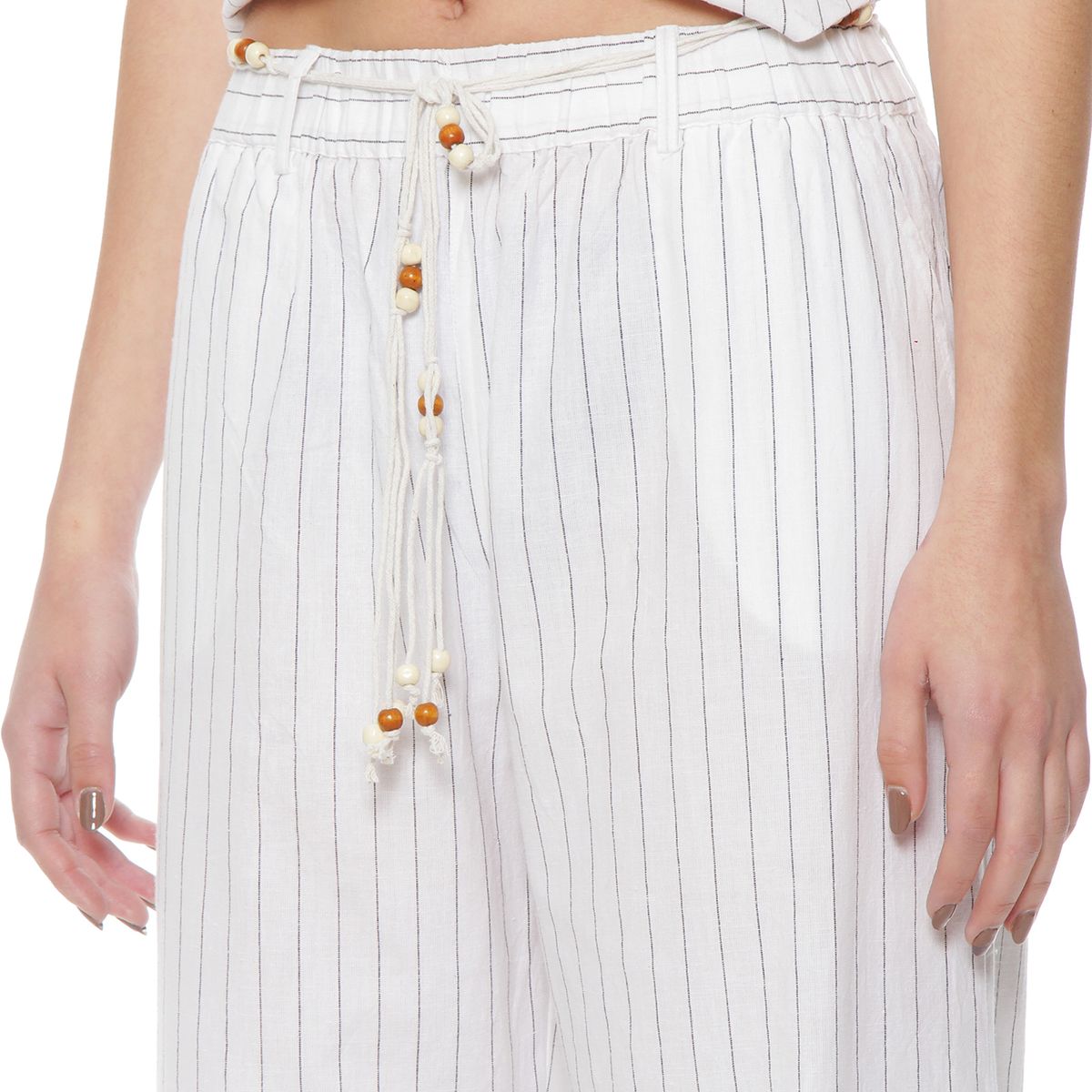 WADOS - PANTALON WIDE LEG LINO LISTADO CON CINTURA ELASTICADA