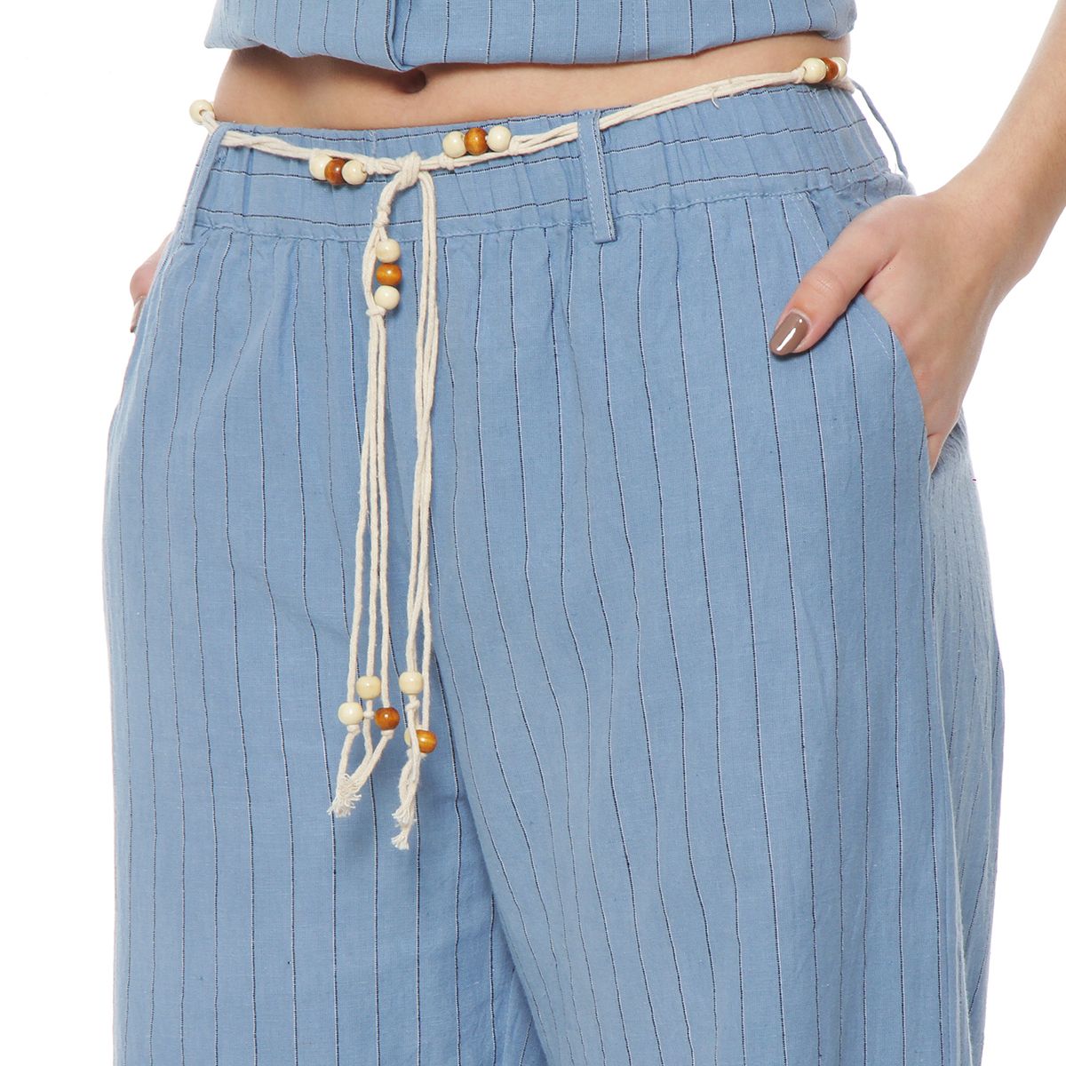 WADOS - PANTALON WIDE LEG LINO LISTADO CON CINTURA ELASTICADA