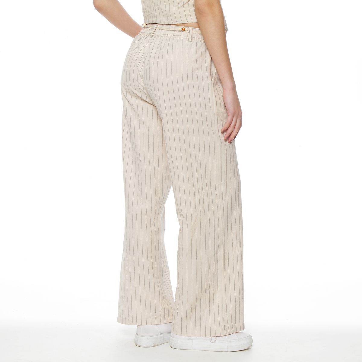 WADOS - PANTALON WIDE LEG LINO LISTADO CON CINTURA ELASTICADA