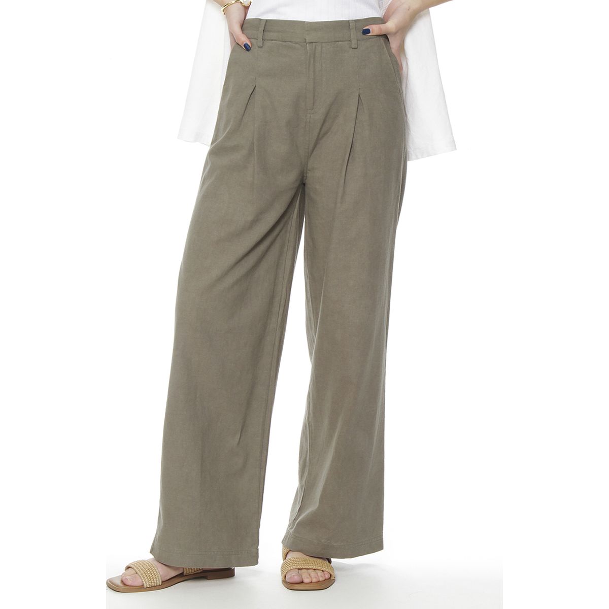 WADOS - PANTALON WIDE LEG LINO TIRO ALTO PRETINA BASICA