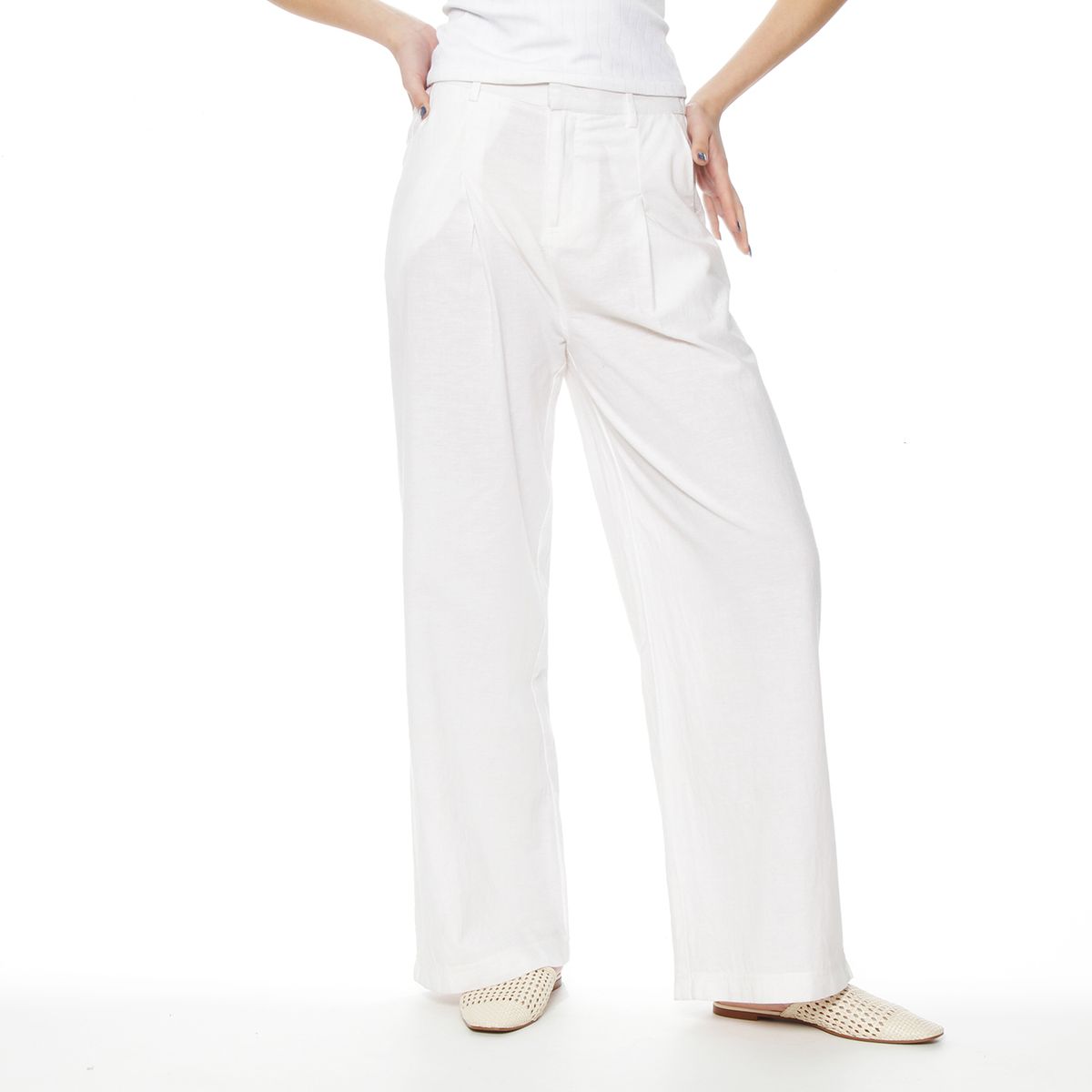 WADOS - PANTALON WIDE LEG LINO TIRO ALTO PRETINA BASICA