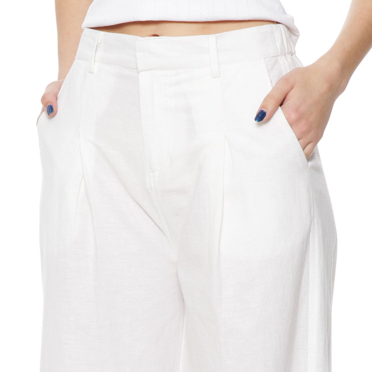 WADOS - PANTALON WIDE LEG LINO TIRO ALTO PRETINA BASICA