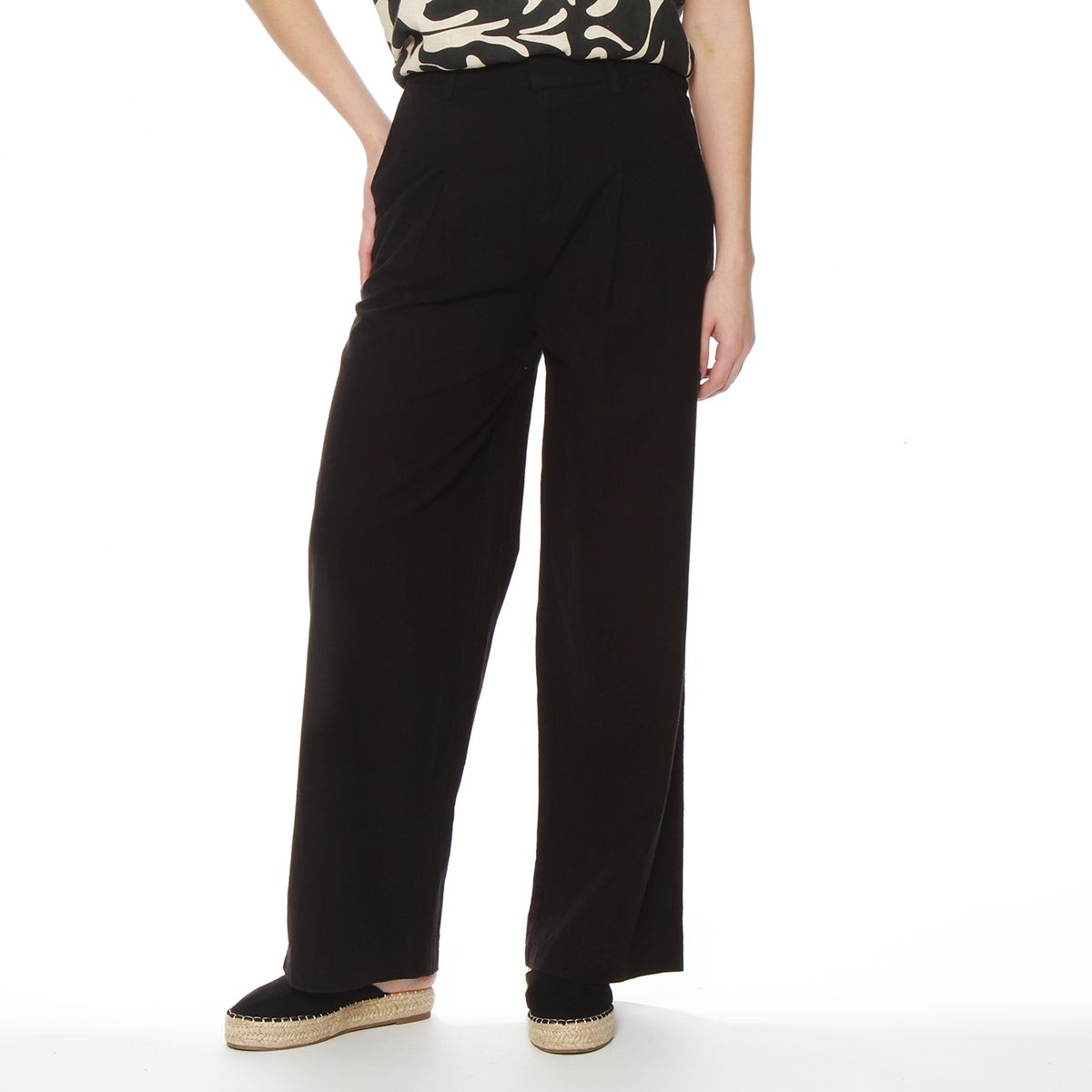 WADOS - PANTALON WIDE LEG LINO TIRO ALTO PRETINA BASICA