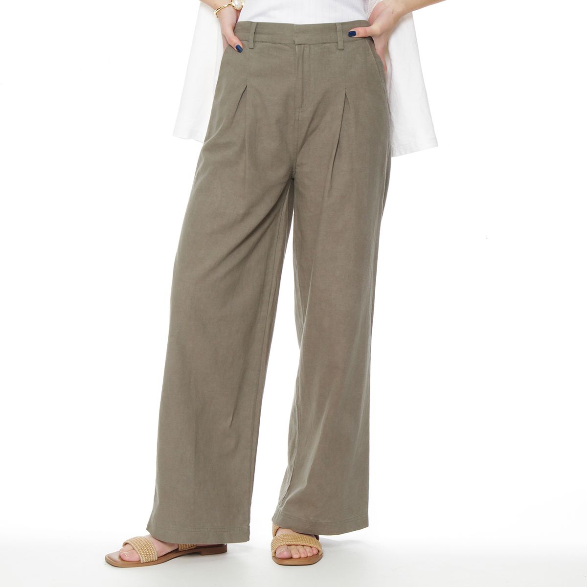 WADOS - PANTALON WIDE LEG LINO TIRO ALTO PRETINA BASICA