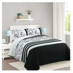 COMPRAPO - Cubrecama Quilt Juvenil Sherpa 2 Plazas Modelo Rose Black and White